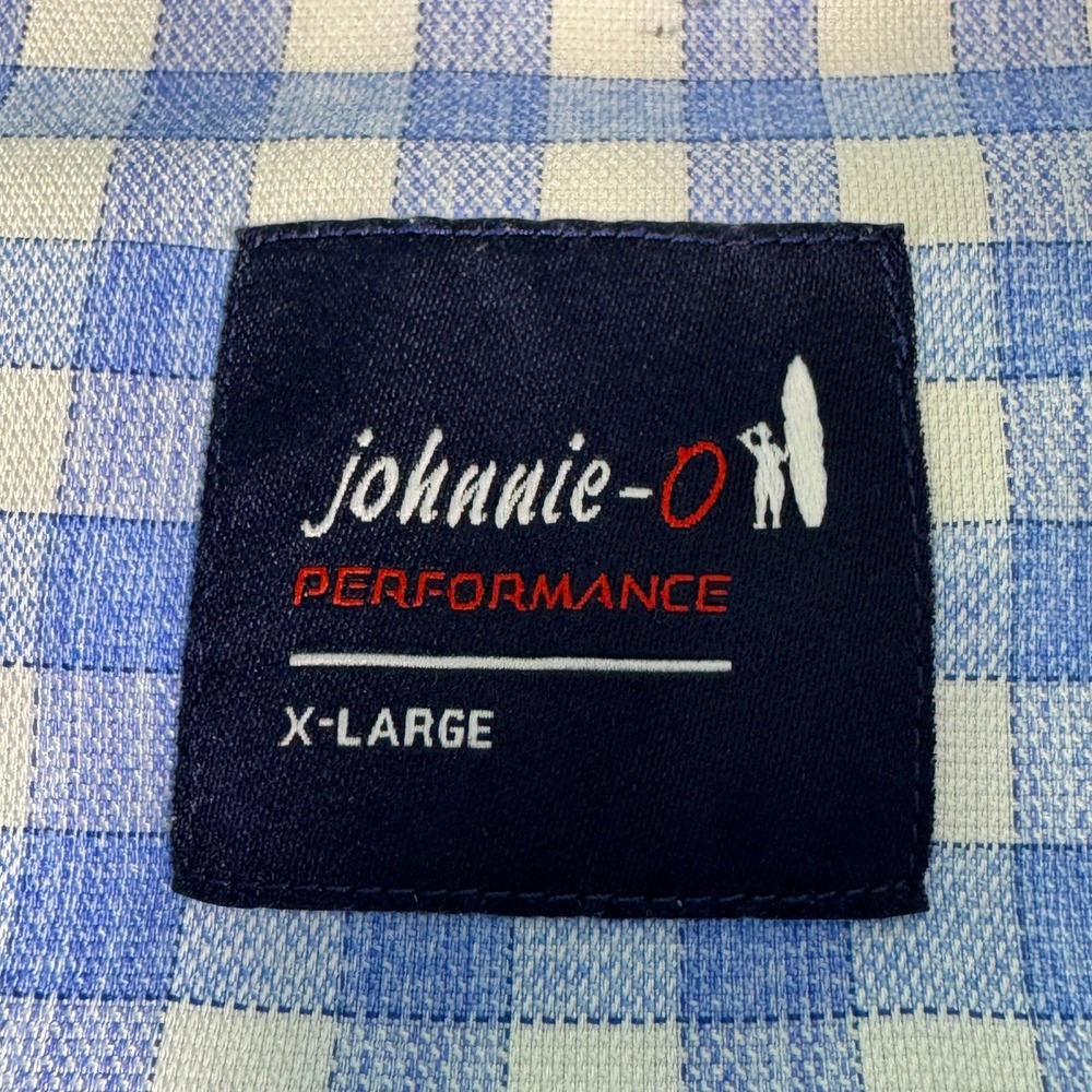 Johnnie-O Performance Gingham Button Down Shirt Mens XL Blue White Plaid Bamboo - Picture 3 of 12
